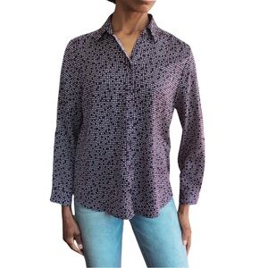 CHICO’S PURPLE & WHITE LONG SLEEVE BUTTON DOWN BLOUSE